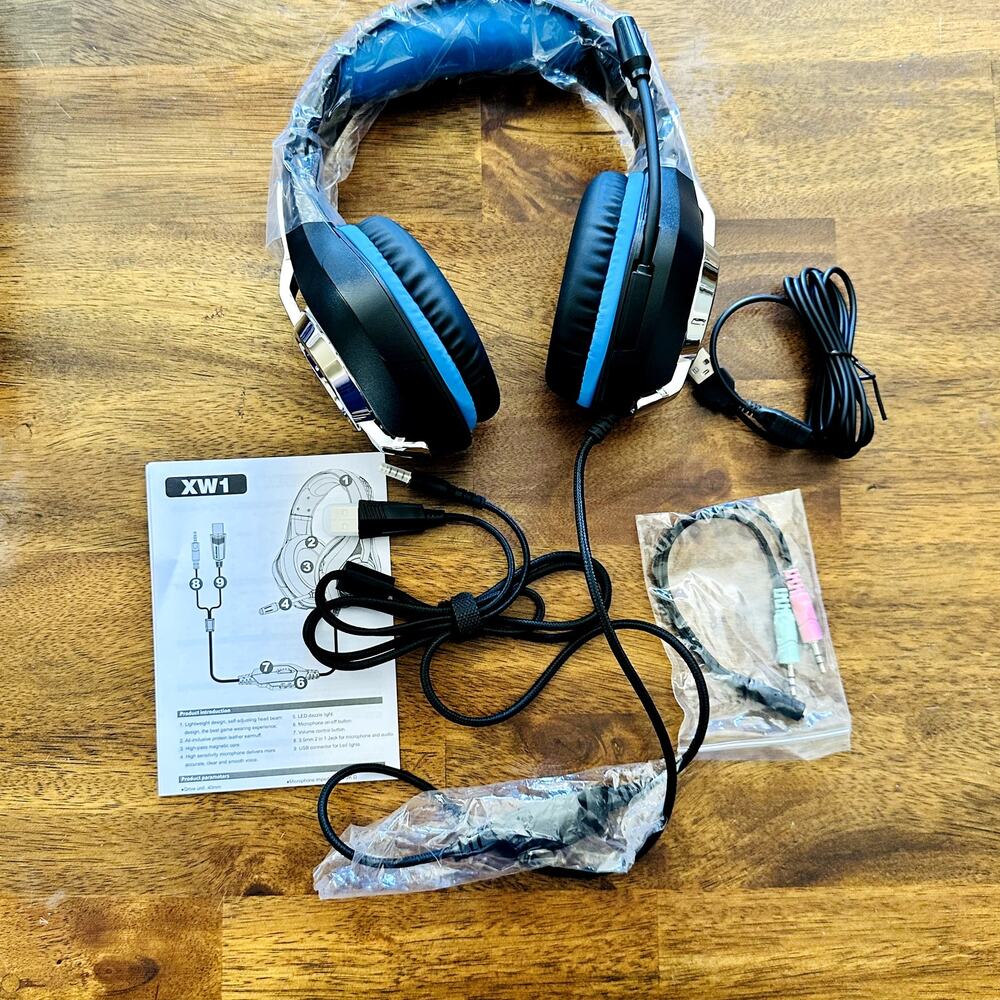 Tatybo XW1 Gaming Headset PC PS5 PS4 Noise Cancelling Mic Blue Soft Earmuffs